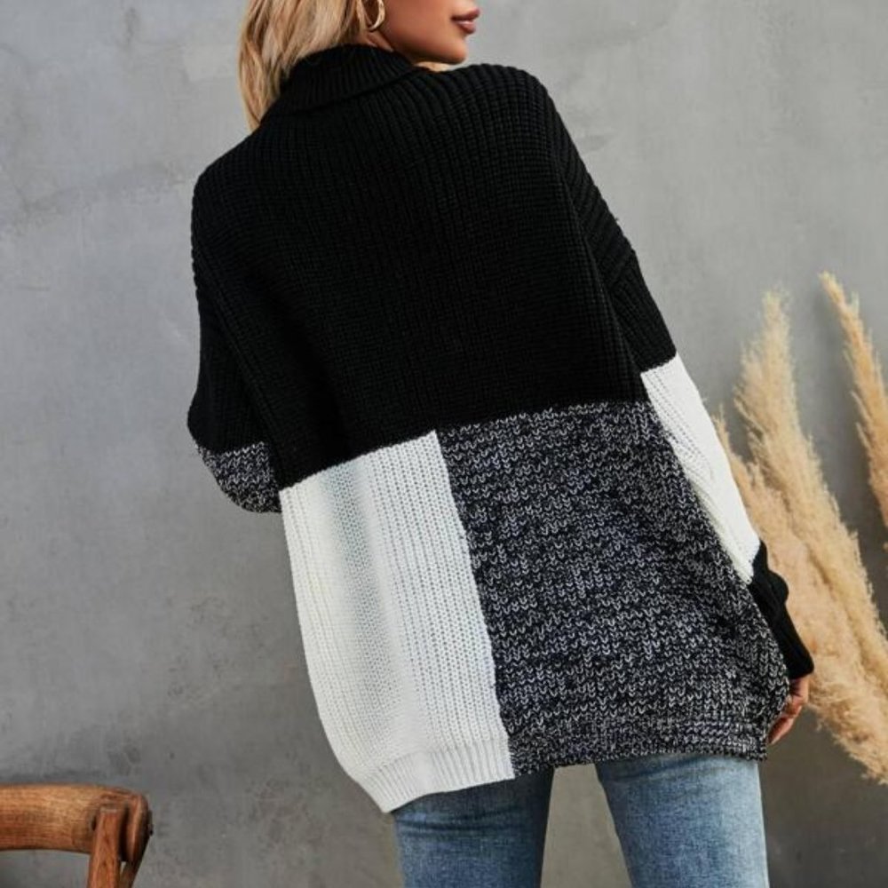Casual Colorblock Turtleneck Oversized Sweater - Picture 2 of 8